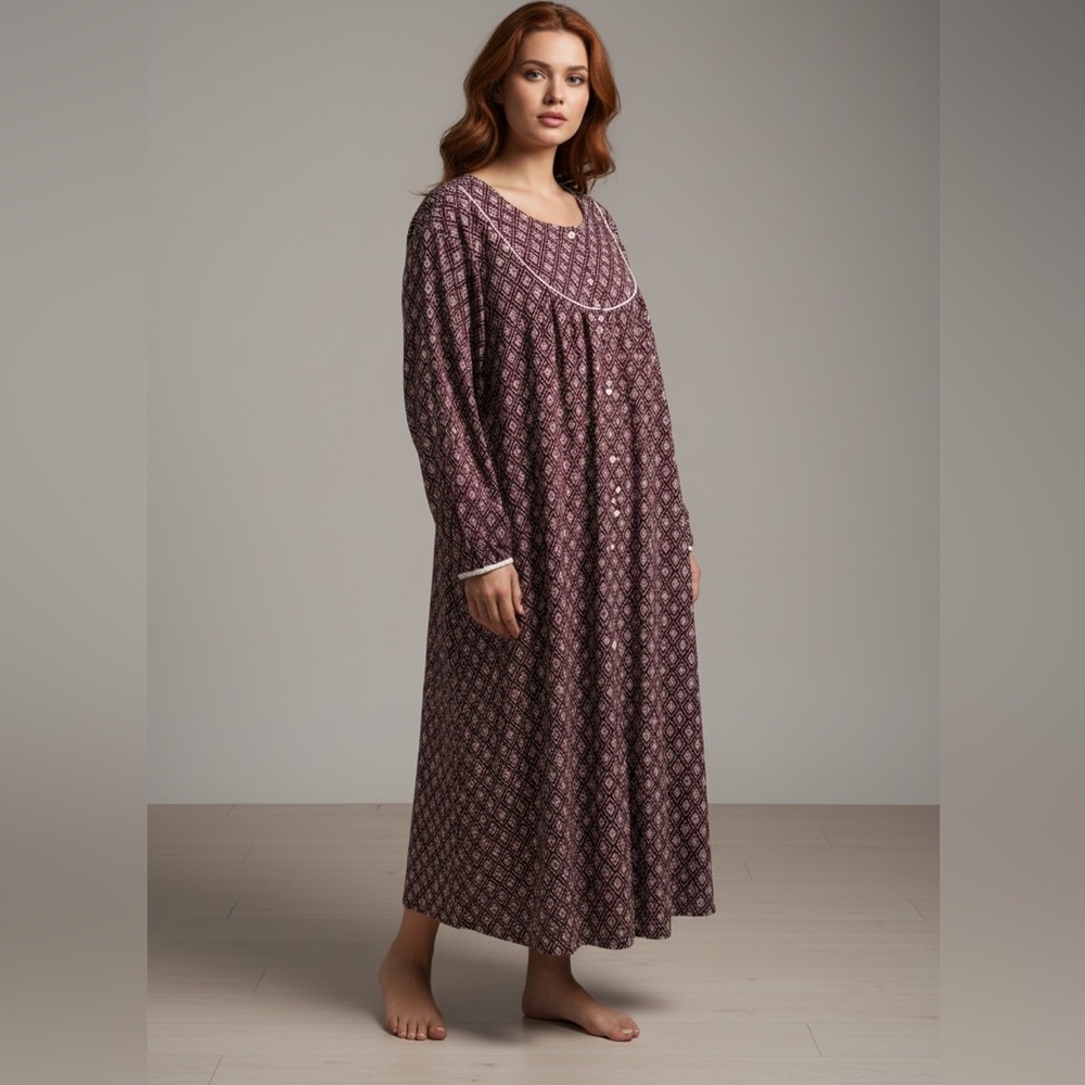Secret Treasures Gown Womens 2X Red Fleece Geometric Kaftan Long Sleeve